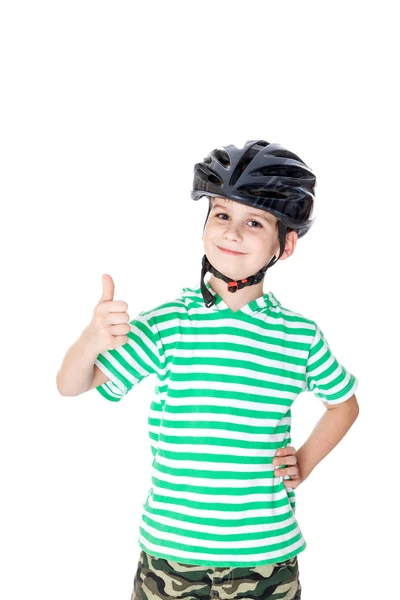 Menino ciclista com capacete — Fotografia de Stock