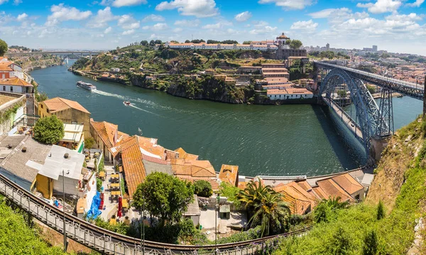 Panoramik Hava Görünümünde Porto Dom Luis Köprünün Bir Güzel Yaz — Stok fotoğraf