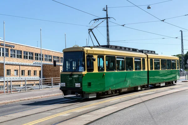 Kollektivtrafik Retro Spårvagn Helsingfors Vacker Sommardag Finland — Stockfoto