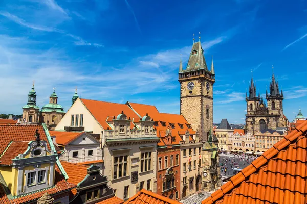 Panorama Luftaufnahme Des Altstadtplatzes Und Des Uhrenturms Prag Einem Schönen — Stockfoto