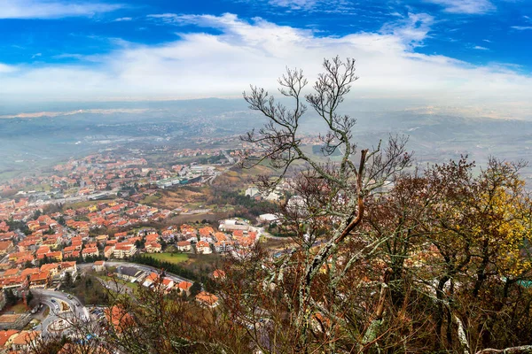 Panorama Flygfoto Över San Marino Dimmig Vinterdag — Stockfoto
