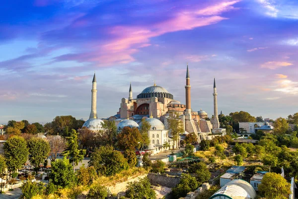 Panoramic Aerial View Hagia Sophia Istanbul Turkey Beautiful Summer Day — Stock Photo, Image