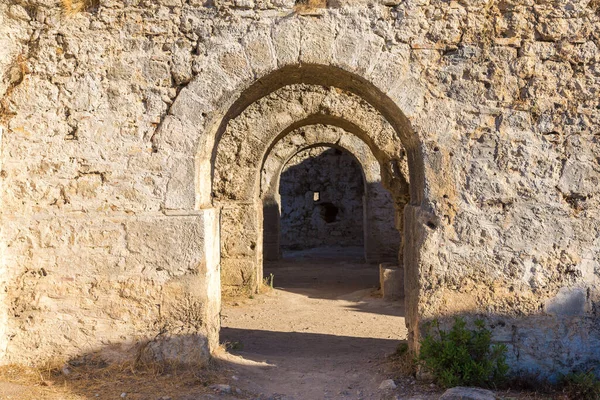 Ruinas Del Ágora Ciudad Antigua Side Hermoso Día Verano Antalya —  Fotos de Stock