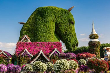 DUBAI, BİRLİK ARAB EMIRATES - 29 Mart 2020: Güneşli bir günde Dubai Mucize Bahçesi, Birleşik Arap Emirlikleri