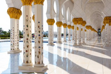 ABU DHABI, BİRLİK ARAB EMIRATES - 31 Ocak 2019: Abu Dabi 'deki Şeyh Zayed Büyük Camii, Birleşik Arap Emirlikleri