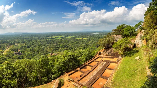 Panorama Aerial View Lion Rock Sigiriya Sunny Day Sri Lanka — Stock Photo, Image