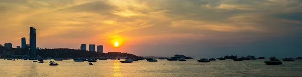 Panorama Pięknego Zachodu Słońca Plaży Pattaya Tajlandii — Zdjęcie stockowe