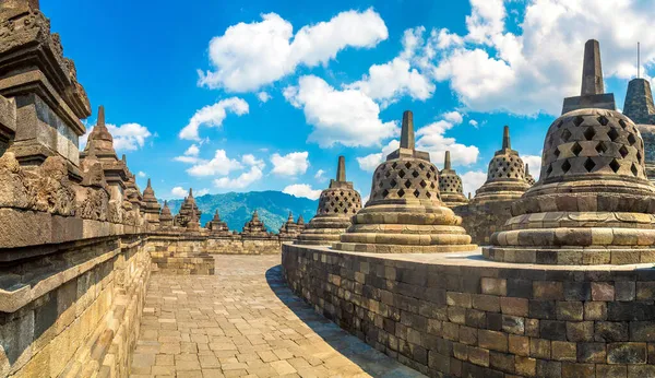 Panorama Temple Buddiste Borobudur Près Ville Yogyakarta Java Central Indonésie — Photo