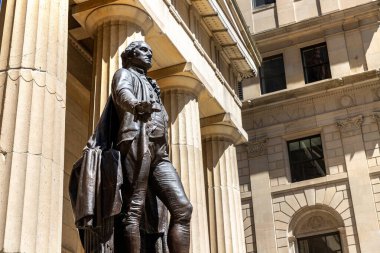 Federal Hall ve Washington Heykeli Manhattan, New York City, ABD 'de Wall Street' te