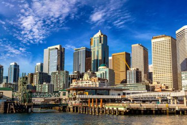 Panoramic view of Seattle cityscape at Elliott Bay in a sunny day, Washington, USA clipart