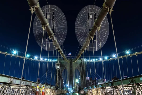 Brooklyn Bro Gångväg Natten New York City Usa — Stockfoto