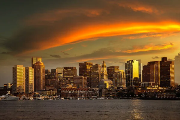 Vista Panoramica Del Paesaggio Urbano Boston Tramonto Usa — Foto Stock