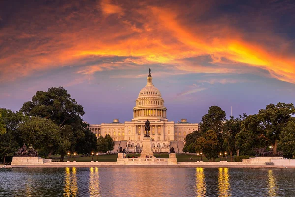 United States Capitol Building Capitol Reflecting Pool Sunset Night Washington — Stock Photo, Image