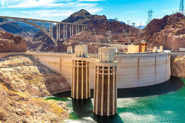 Hoover Damm Och Penstock Torn Colorado Floden Vid Nevada Och — Stockfoto