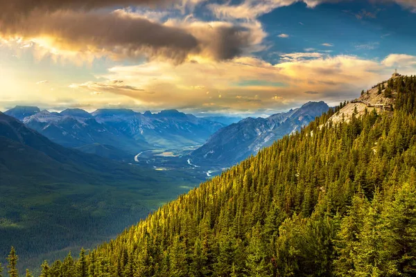 Panorama Luftaufnahme Des Bow Valley Banff Nationalpark Bei Sonnenuntergang Kanadische — Stockfoto