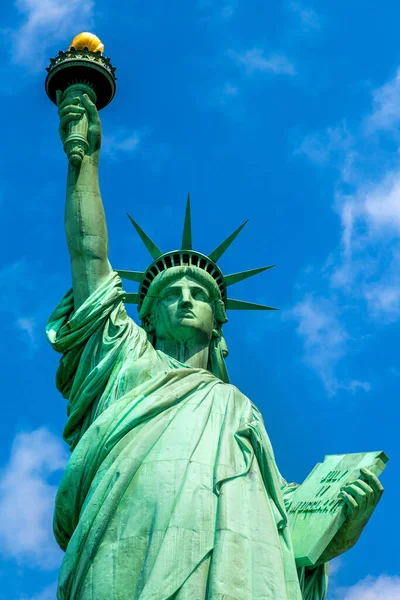 Statue Liberty Blue Sky Beautiful Cloud Background New York City Stock Image