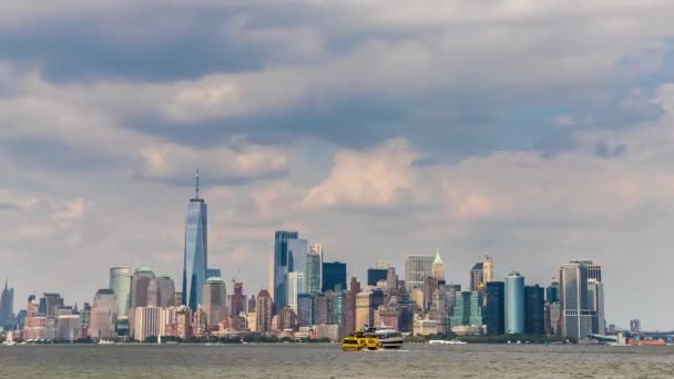 美国纽约市日落时分曼哈顿下城和哈德逊河 — 图库视频影像