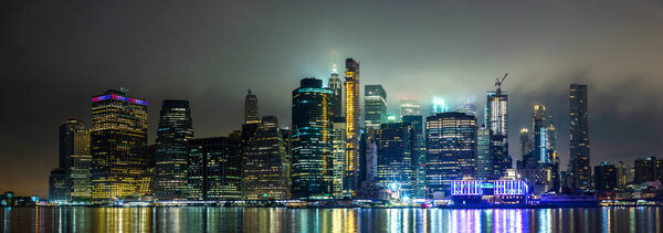 Panorama of downtown Manhattan after sunset in New York City, USA