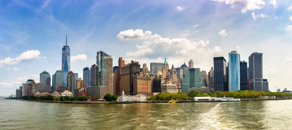 Panorama Der Manhattan Stadtlandschaft New York City Bei Sonnenuntergang Usa — Stockfoto