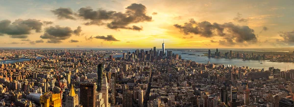 Panorama Manhattanu Při Západu Slunce New Yorku Usa — Stock fotografie