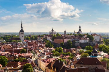 Havadan görünümü Tallinn eski şehir ve Toompea Hill'de bir güzel yaz günü, Estonya