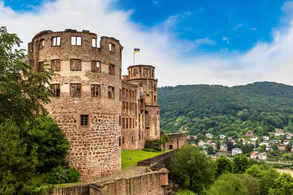 하이델베르크와 여름날 독일에에서 하이델베르크 Heidelberger Schloss 폐허의 파노라마 조감도 — 스톡 사진