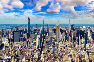 New York City, New York, ABD 'de Manhattan' ın panoramik hava manzarası