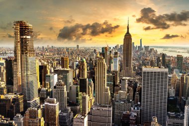 New York City, New York, ABD 'de Manhattan' ın panoramik hava manzarası