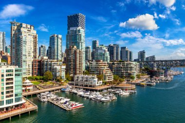 Vancouver, Kanada 'da güneşli bir günde Sahte Derenin panoramik hava görüntüsü