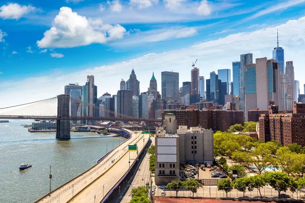 Panoramisch Uitzicht Brooklyn Bridge New York City Verenigde Staten — Stockfoto