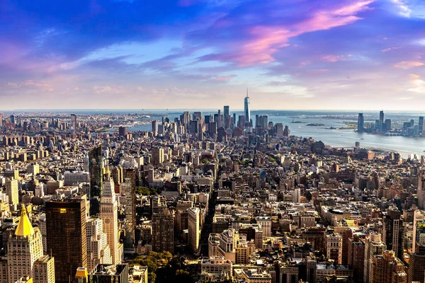 Vista Aérea Panorámica Manhattan Atardecer Nueva York —  Fotos de Stock