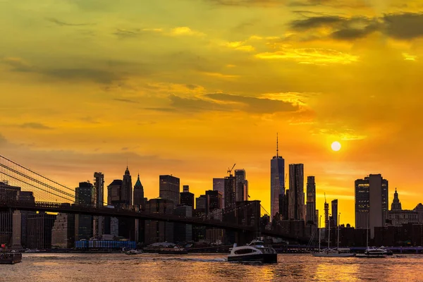 Вид Бруклинский Мост Панорамный Вид Центр Манхэттена Нью Йорке Сша — стоковое фото