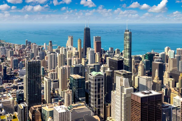 Paesaggio Aereo Panoramico Chicago Del Lago Michigan Una Giornata Sole — Foto Stock