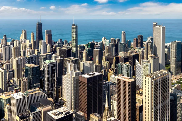 Panorama Antenn Stadsbild Chicago Och Lake Michigan Solig Dag Illinois — Stockfoto