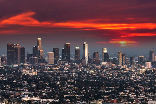 Luftaufnahme Von Los Angeles Bei Nacht Kalifornien Usa — Stockfoto