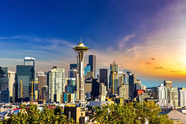 Vista Panorámica Del Paisaje Urbano Seattle Atardecer Washington — Foto de Stock