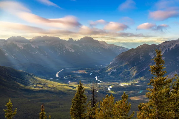 Panoramic Aerial View Bow Valley Banff National Park Sunset Canadian — Stock Photo, Image