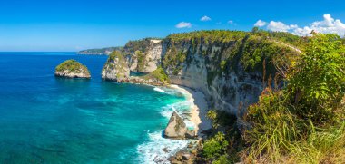 Nusa Penida Adası, Bali, Endonezya 'daki Elmas Plajı Panoraması