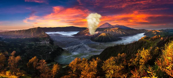 Panorama Del Amanecer Volcán Bromo Isla Java Indonesia Vista Aérea — Foto de Stock