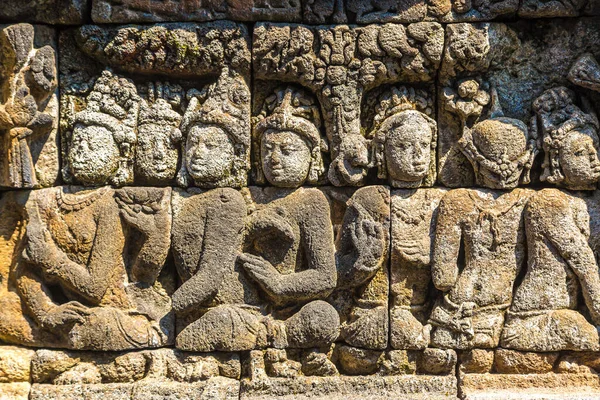 Verlichting Van Historische Gravures Boeddistische Tempel Borobudur Bij Yogyakarta Stad — Stockfoto