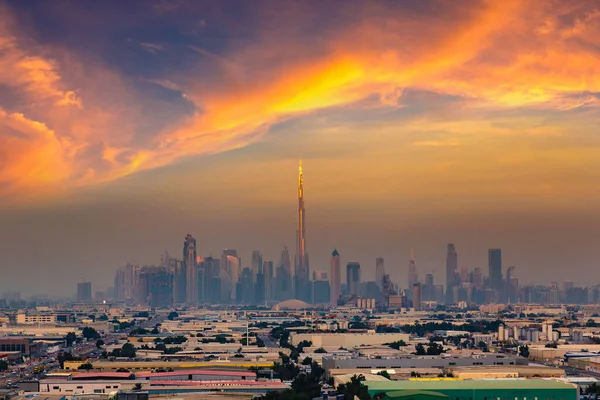 Paysage Urbain Dubaï Coucher Soleil Dubaï Émirats Arabes Unis — Photo