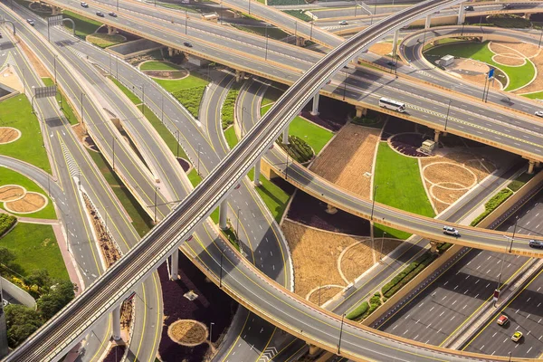 Aerial View Big Highway Intersection Sheikh Zayed Road Dubai Summer — Stock Photo, Image