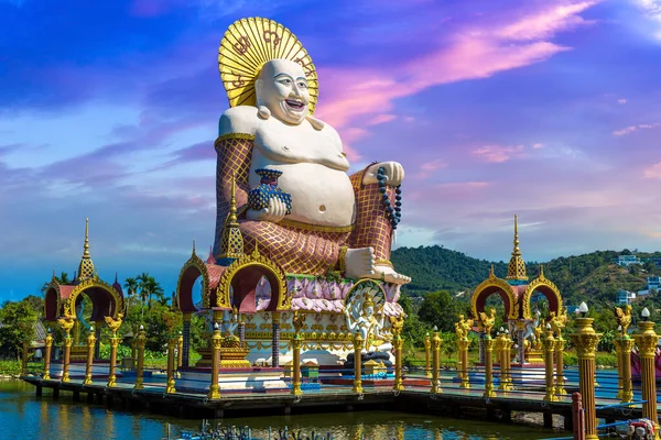 Estátua Buddha Sorridente Feliz Gigante Wat Plai Laem Temple Samui — Fotografia de Stock