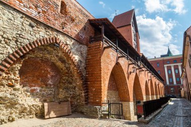 Wall of medieval fortress in Riga in a beautiful summer day, Latvia