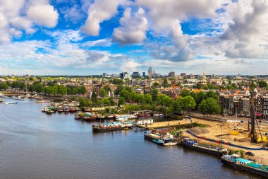 Güzel yaz gün, Hollanda Amsterdam panoramik havadan görünümü