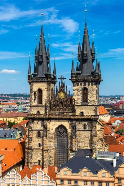 Panoramatické Letecký Pohled Starých Staroměstské Náměstí Praze Krásném Letním Dni — Stock fotografie