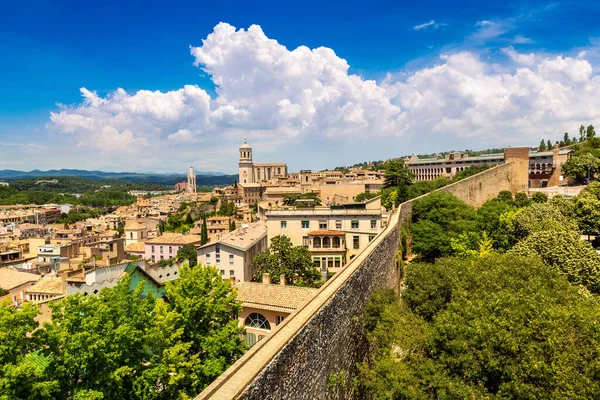 Panoramic Aerial View Girona Cathedral Beautiful Summer Day — Stock Photo, Image