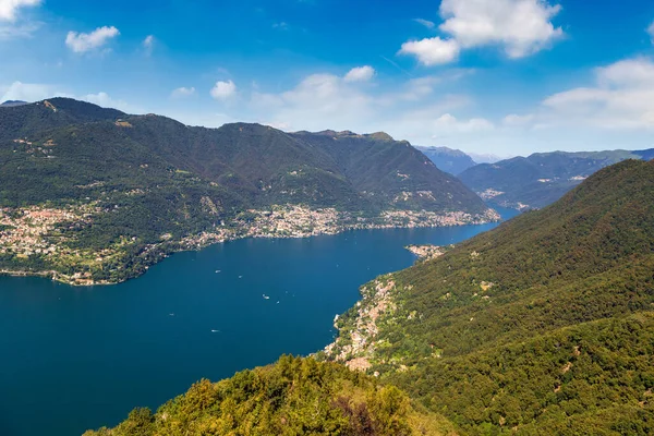 Vista Aérea Panorâmica Lago Como Itália Belo Dia Verão — Fotografia de Stock