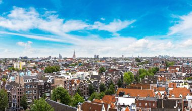 Güzel yaz gün, Hollanda Amsterdam panoramik havadan görünümü
