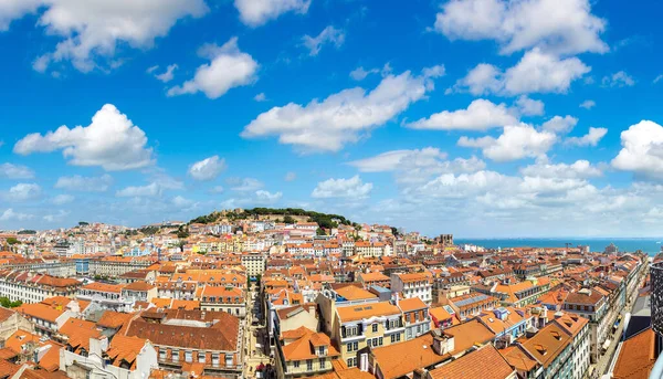 Antenowe Panoramę Lizbony Sao Jorge Zamek Piękny Letni Dzień Portugalia — Zdjęcie stockowe